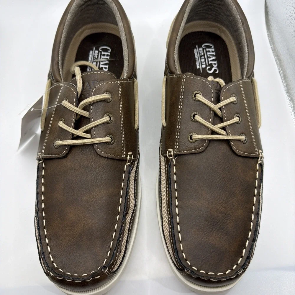 Chaps Memory Foam Comfort Flexible Boat Shoes Brown Lace Up Size 10